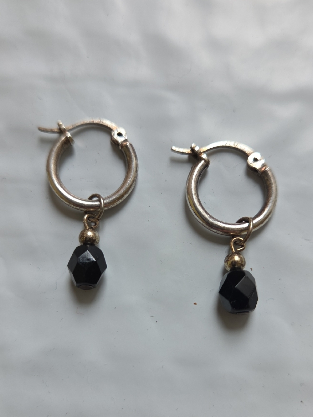 Sterling Silver Hoop Earrings with Black Beads